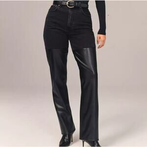 Abercrombie & Fitch 90s Straight Jean 26 2 Long Ultra High Rise Mixed Fabric NEW